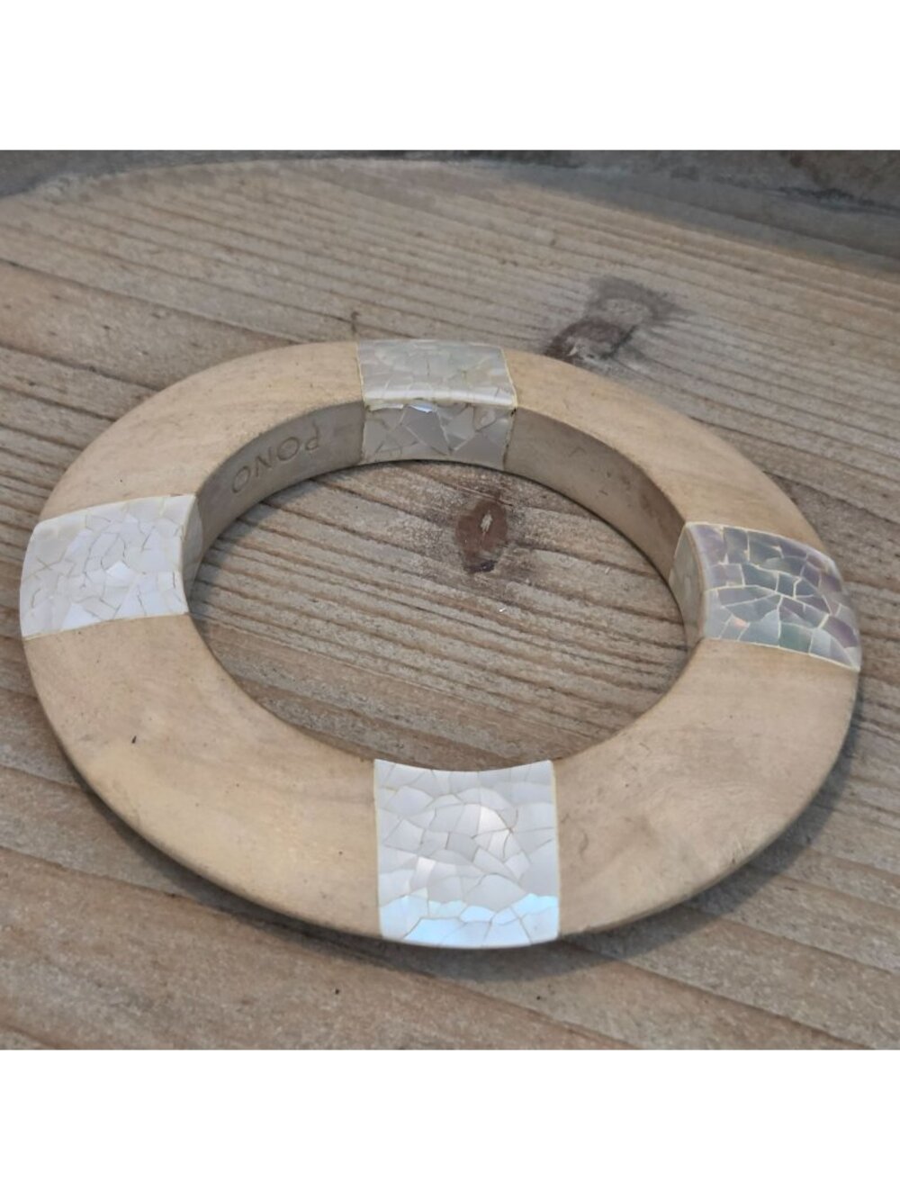 PONO By Joan Goodman Italian Handmade Mother of Pearl Inlay Bangle Bracelet